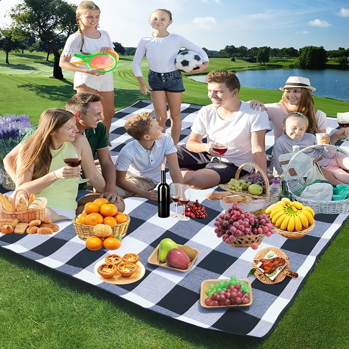 79”x79” Picnic Blanket Extra Large, Waterproof and Foldable Beach Blanket, 3-Layer Outdoor Blanket for 6 to 8 Adults, for Camping, Park, Beach, Grass, Indoors