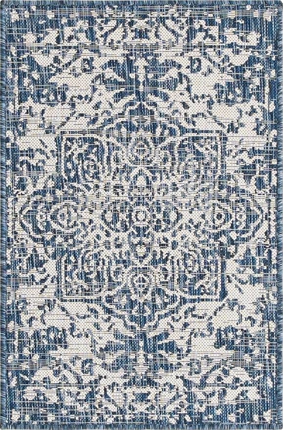 Unique Loom Outdoor Collection Area Rug - Dubai (2' 2' x 3' 1' Rectangle, Blue/ Ivory)