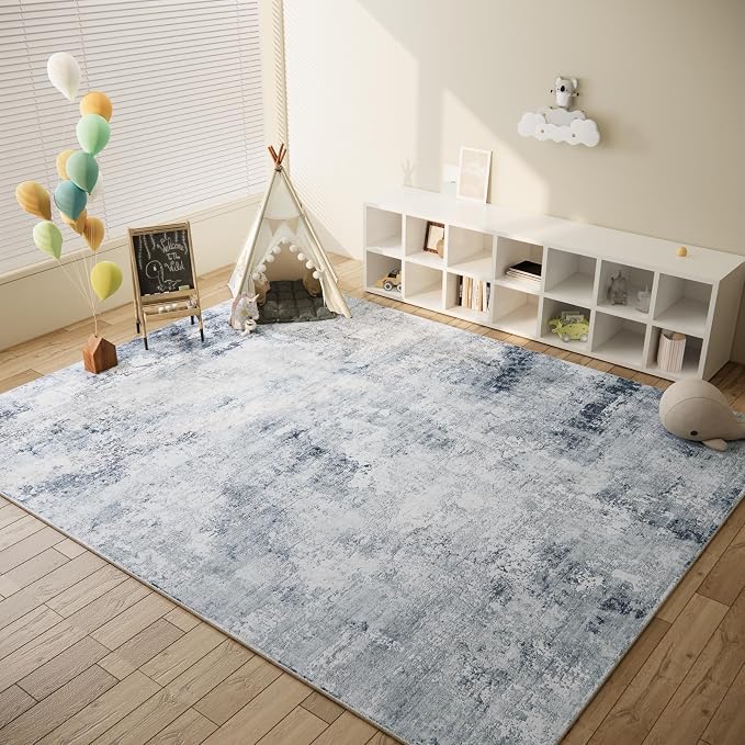 5x7 Area Rugs for Living Room: Machine Washable Rug for Bedroom Non Slip Low Pile Soft Faux Wool Non Shedding Distressed Vintage Boho Carpet for Dining Room Kitchen Nursery Farmhouse Entryway Office