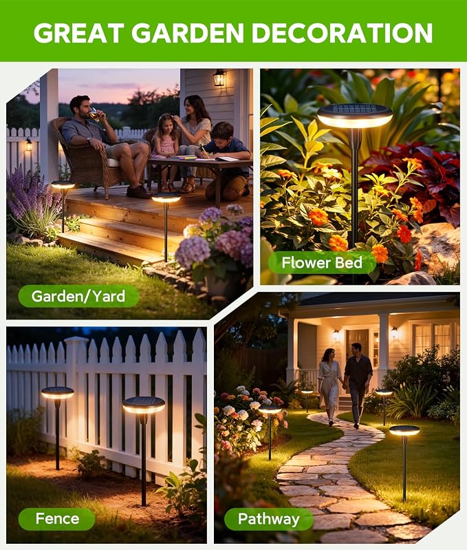 LETMY Solar Pathway Lights Outdoor, 8 Pack Durable Metal Solar Path Lights, Auto On/Off Garden Lights Solar Powered, IP65 Waterproof Solar Lights Outdoor for Landscape, Path, Garden, Patio, Driveway