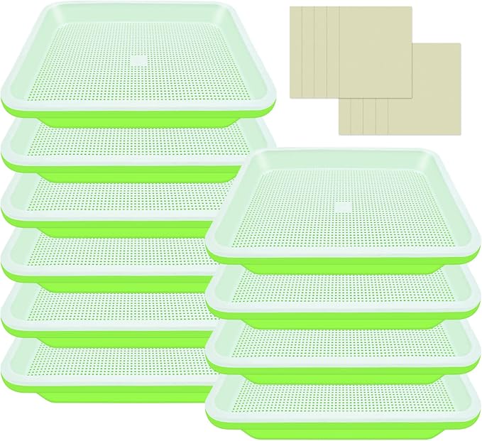 Legigo 10 Pack Seed Sprouter Trays- Soil-Free Cultivation Germination Tray, BPA Free Nursery Tray with Planting Paper for Indoors or Outdoors Sprouting Seeds, Grow Grass, Beans (Without Lids)