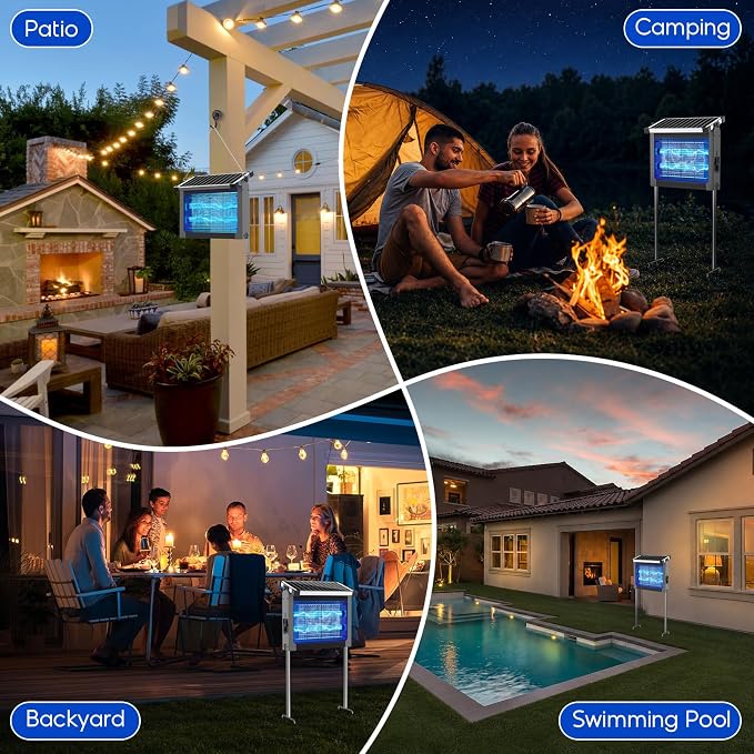 Solar Bug Zapper Outdoor, Waterproof Mosquito Zapper Outdoor Solar Powered, 4500V Electric Bug Zapper Indoor with Smart Light Sensor, Mosquito Trap Fly Zapper for Patio Kitchen Garage Yard Camping