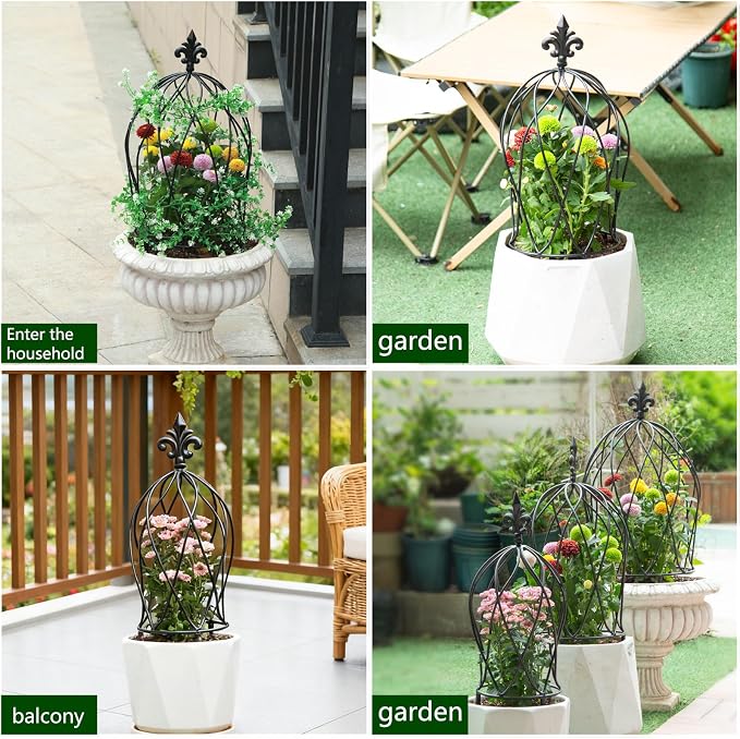 3PCS Metal Obelisk Trellis Set for Climbing Plants - Decorative Garden Stake for Roses, Bougainvillea, Vines & Potted Plants - Large, Medium & Small Sizes for Indoor & Outdoor Use