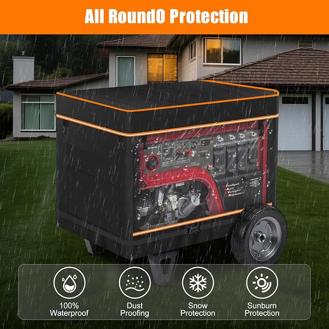 Generator Covers While Running, Heavy Duty 600D Waterproof Oxford Fabric, Generator Covers for Outside Fits Most 10000W+ Generators Side Control Panel Access & Top Fuel Access (Packaging May Vary)
