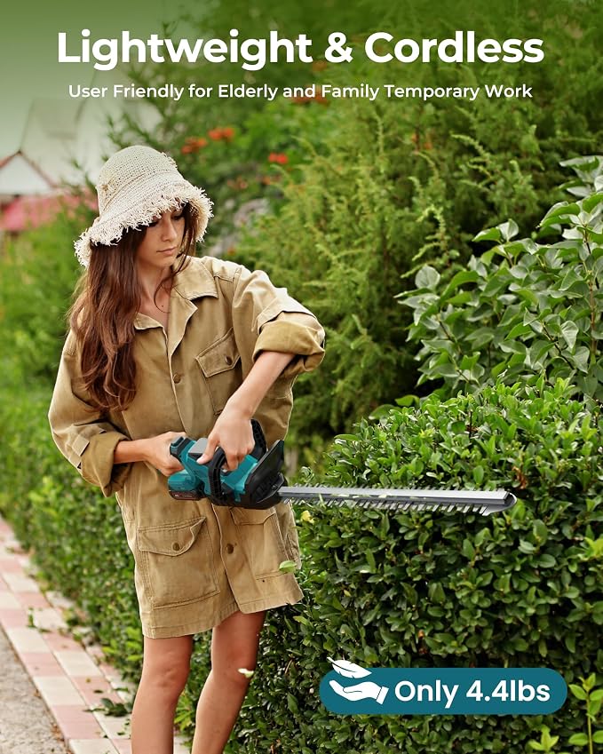 Hedge Trimmers Cordless with Battery, 3000RPM Brushless Electric Bush Clipper with 2 Pack Rechargeable Batteries, 20'' 180° Rotatable Head, 2/3'' Blade Gap, Gardening Gifts for Men Dad Father