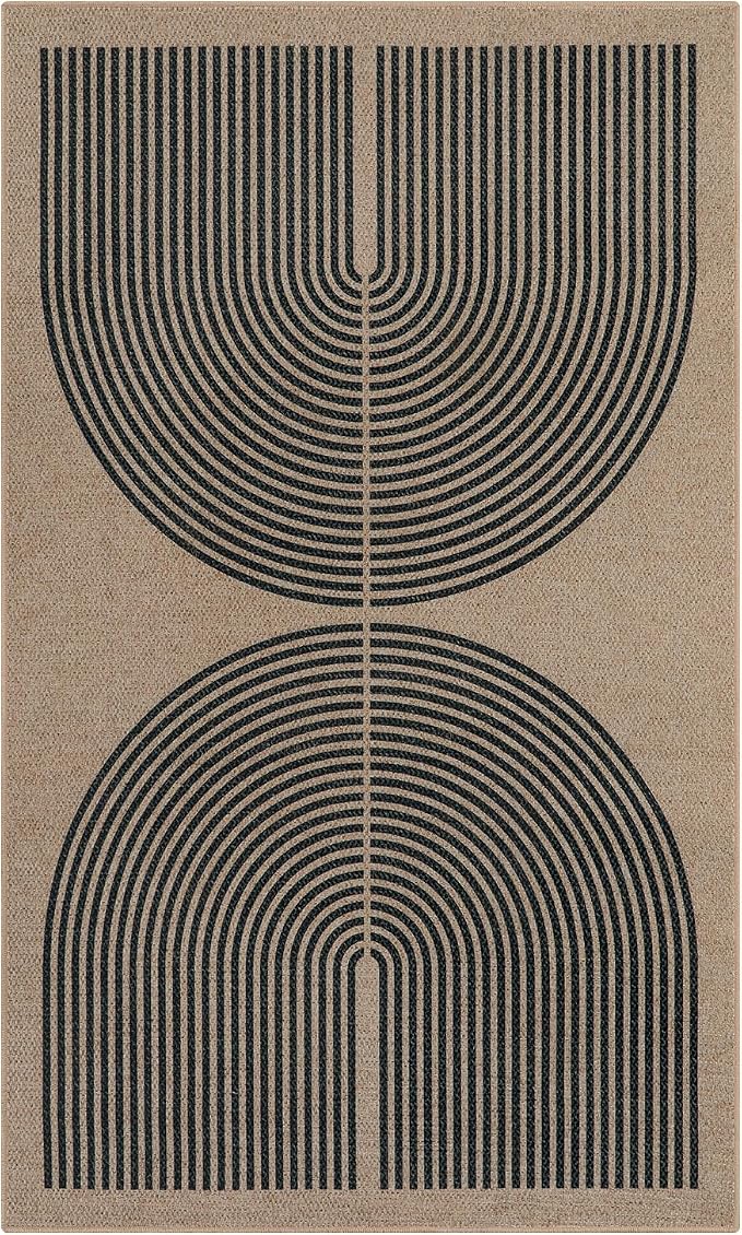 Lahome Modern Rainbow Easy Jute Rug, 3x5 Washable Rugs for Entryway Farmhouse Black Patio Carpet, Non Slip Indoor Door Mat Contemporary Outdoor Porch Carpet for Laundry Guestroom Room Decor