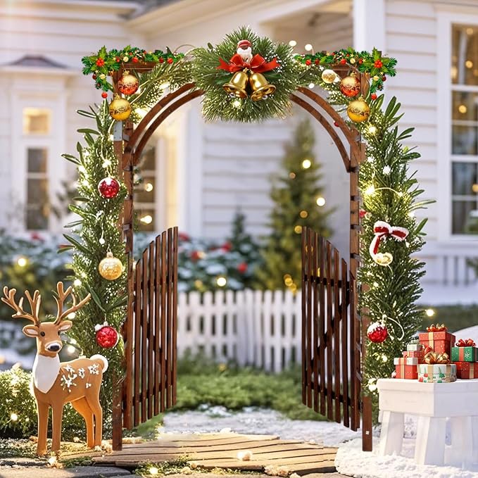 VINGLI 85in Wooden Arbor Garden Arch, Wedding Arch for Ceremony, Wood Trellis for Plant Climbing, Christmas Decor Pergola for Garden Backyard, Lawn (Wooden Brown)