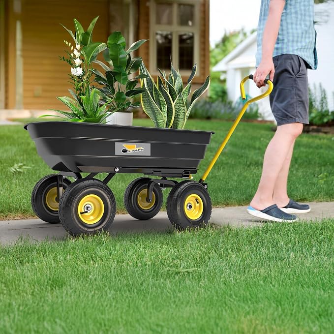 Garden Dump Cart, 5 Cu.Ft. Heavy-Duty Utility Wagon with 900lbs Capacity, 10" All Terrain Tires, 180° Rotating Handle for Yard, Lawn, and Outdoor Use
