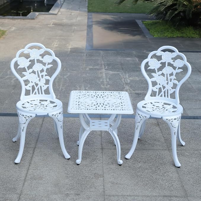 KAILI Outdoor Cast Aluminum Side Table Patio Side Table Backyard, Pool, Indoor, Easy Maintenance and Weather Resistant Coffee Table Porch Table Bistro Table (18.5square-White)