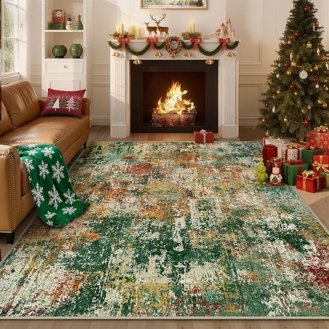 RELEANY Washable 2'x3' Abstract Area Rug for Living Room Green Multi | Carpet for Bedroom, Kitchen, Office, Hallway and Entryway, Printed Pattern, Non‑Slip, Soft, Stain‑Resistant, Easy to Clean