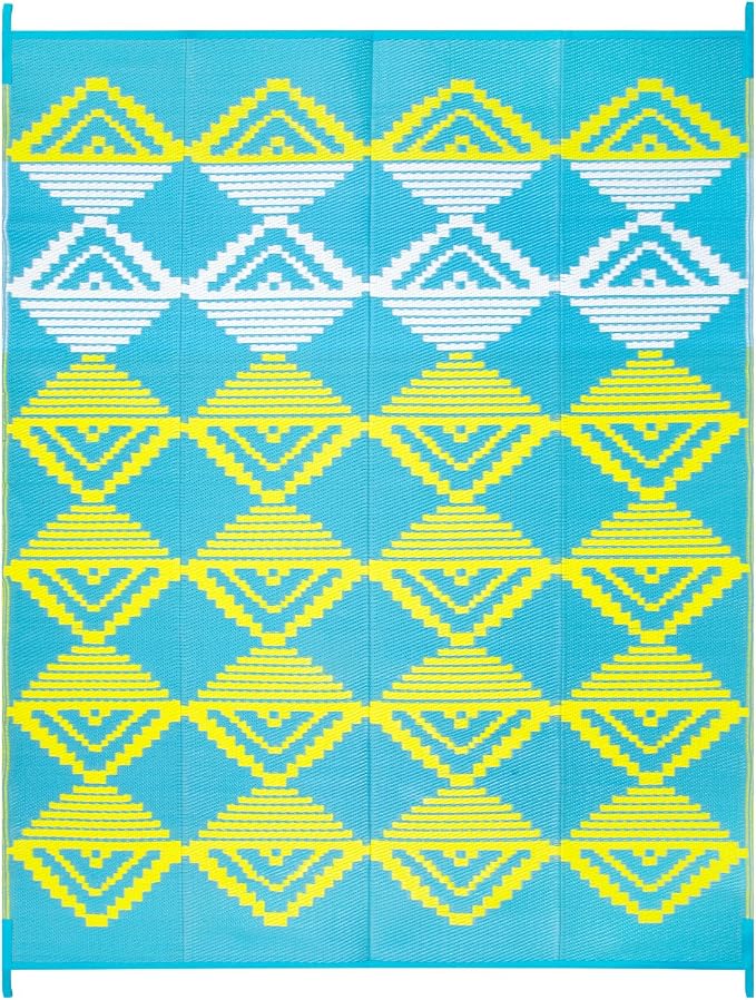 Beeiva Outdoor Rug 8x10 Waterproof for Patio, Reversible Outdoor Patio Rug for Backyard, Deck, Blue Yellow
