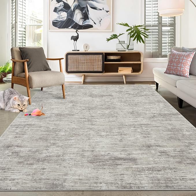 GarveeHome Living Room Rug 5x7 Modern Solid Washable Rugs with Rubber Backing, Non Shedding Low Pile Neutral Carpet Stain Resistant Foldable Thin Mats for Dining Room, Nursery, Bedroom, Camel