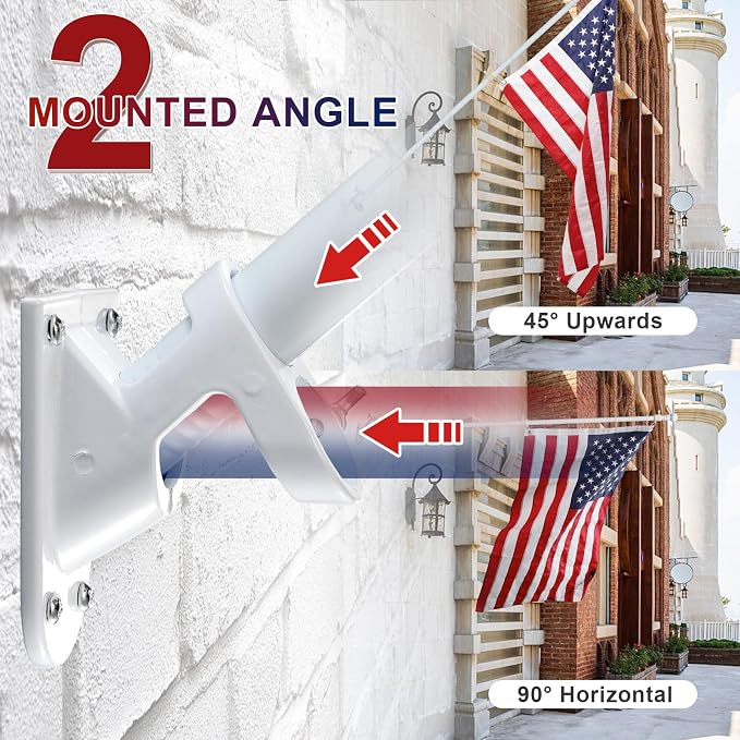 Flag Pole Kit - Includes 5ft Heavy Duty Tangle Free Flagpole,3x5 Embroidered American Flag, Metal Aluminum Holder Bracket,for Outside House,Porch,Outdoor - White