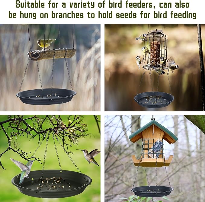Briwooody 2 Sets 12.8'' Bird Seed Catcher Tray Platform Bird Feeder Large Hanging Tray Fits Most Feeders Catches Most Falling Seed and Husk Outdoor Yard Garden Backyard for Attracting Birds, Black