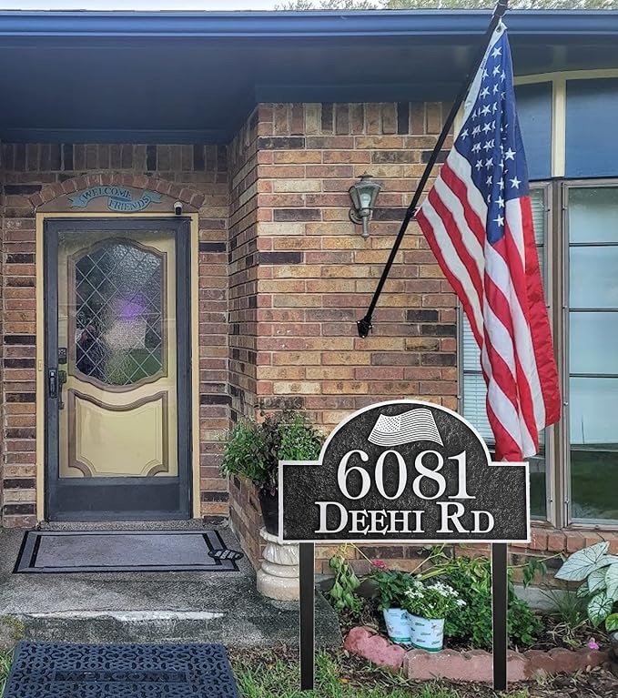 Address Sign Large LAWN MOUNTED - 12'' x 6.4'' Personalized Address Plaque,House Number Sign Plate for Yard,Lawn,Ground,Garden,Drive Way,House Address Numbers for Outside with 2 Metal Stakes