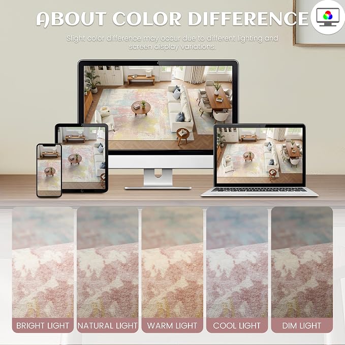 8x10 Rugs for Living Room - Modern Abstract Washable Rug, Ultra Soft Non Slip Low Pile Large Rugs, Floor Carpet for Bedroom Dining Room Office Laundry Nursery Home(Macaron Colors)