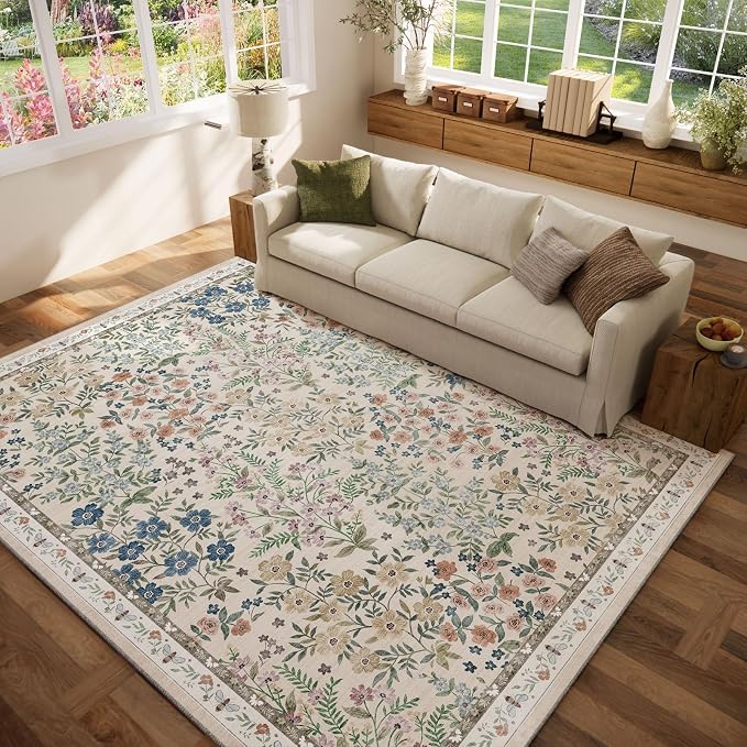 Machine Washable Rugs for Living Room: 6x9 Area Rugs for Bedroom Vintage Stain Resistant Non Slip Low Pile Soft Carpet Rug for Kitchen Dining Room Farmhouse Kids Room Nursery Playroom
