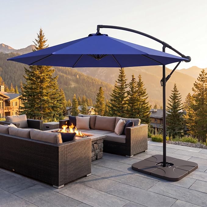 Greesum 10FT Cantilever Offset Patio Umbrella, Outdoor Umbrella for Yard, Market, Heavy-Duty Waterproof Pool Umbrella with 6 Sturdy Ribs, UV Protection for Beach, Deck, Garden, Backyard