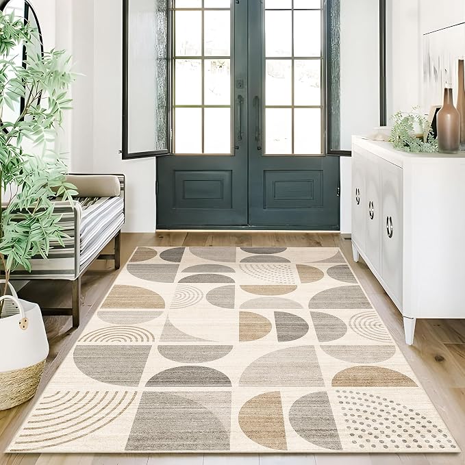 Boho Rug Washable,3x5 Area Rugs Small Non Slip Modern Abstract | Machine Washable Throw Carpet for Bedroom Entryway Living Room Bedside Soft Low Pile Floor Indoor Bohemian Neutral Beige