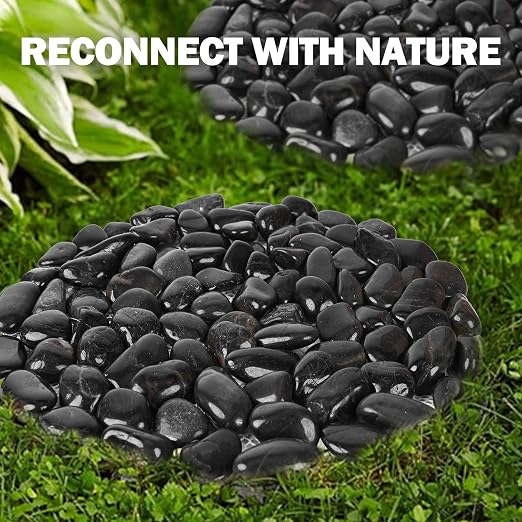 River Rock Stepping Stones Outdoor for Garden Walkway, 10 inch 6 Pcs Hexagon Shape Paver Step Stones Polished Pebble River Stone Mat for Yard Lawn Patio Pathway Walk Way - Black