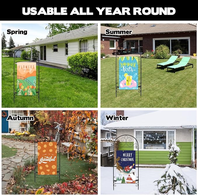 2 Pack Metal Garden Flag Holder Stand Scroll American Stand Yard Flag Pole Stake Fits Max 14 x 25 Inch for Outside House Garden Yard Lawn Patio Balcony Decor, No Flags Included