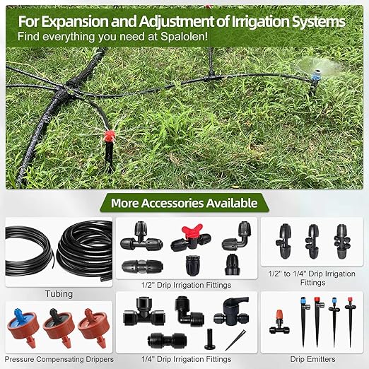 100FT 1/2 Inch Drip Irrigation Tubing with 10 Pack 1/2" to 1/4" Drip Irrigation Fittings, Drip Line Hose & Push-to-Fit 3-Way | 4-Way | 6-Way Splitter Connectors, for Drip Irrigation System