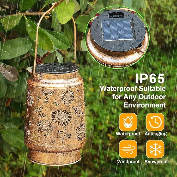 2 Pack Sunflower Solar Lanterns Outdoor with Shepherd Hook, Birthday Gift Mothers Day Gift for Women Mom Grandma Wife Daughter, Waterproof LED Hanging Lights, Decor for Yard Garden Patio Porch Lawn