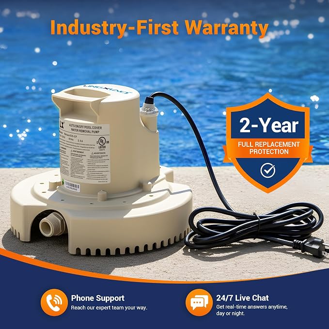 Pool Cover Pump Automatic On Off,1/4HP,1860GPH, 115V Submersible Water Pump for Inground/Above Ground Pool, Hot Tubs, Basement with 25ft Power Cord & 3/4” Adapter Include
