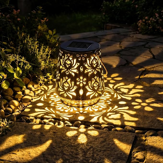 Edenseelake 2 Pack Solar Hanging Lanterns Outdoor Waterproof, Metal Flower Solar Lights, Decorative LED Lantern for Garden, Patio, Porch, Yard, Lawn, Bronze