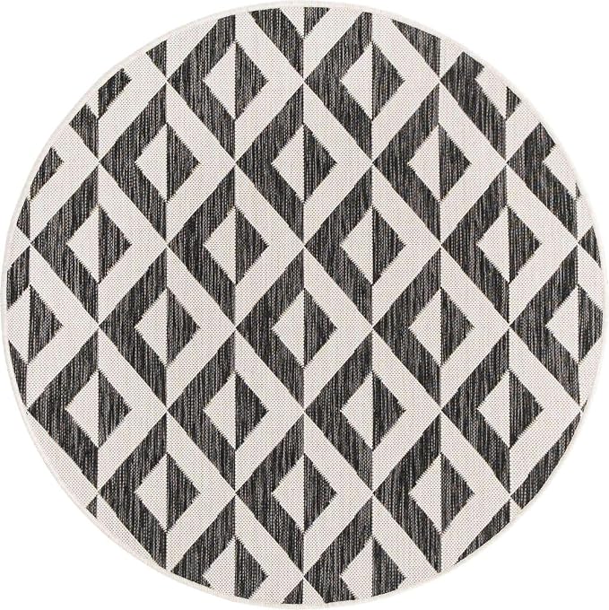 Unique Loom Outdoor Collection Area Rug - Napa (4' 1" Round, Charcoal Gray/ Ivory)