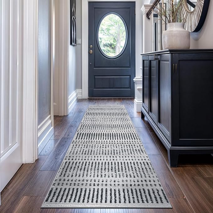 Rugshop Contemporary Stripe Lines High Traffic Runner Rug Cream 2' x 7' | Runner, Size 2' x 7', Living Room, Bedroom, Dining Room, Home Office, Kitchen, Entryway, Hallway, Nursery, Kids Room