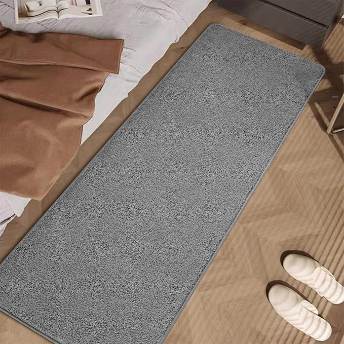 Grey 2x6 Hallway Runner Rug | Washable Memory Foam, Low Pile Non Slip Indoor Carpet for Bedroom Bedside Entrance Classroom College Dorm Room Home Decor
