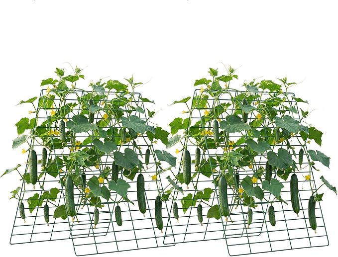 VEVOR Cucumber Trellis, 35" x 55" Foldable A-Frame Garden Trellises for Raised Bed, 4 Panels, Metal Rustproof Outdoor Climbing Plant Support with Gloves for Vine, Peas, Beans, Tomato, Flowers