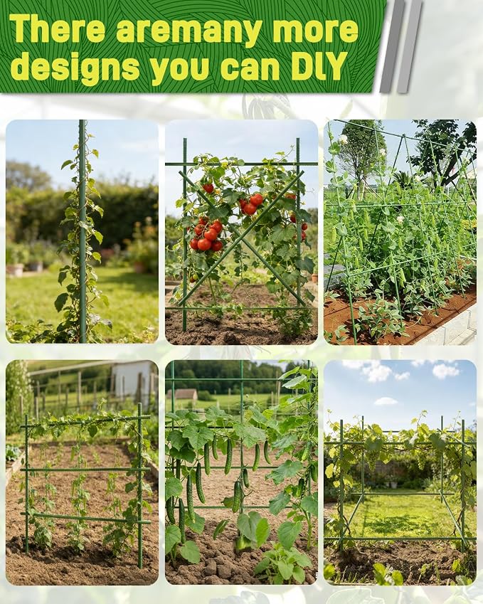 50 Pack 4FT Garden Stakes with Clips & Ties, 0.78" Steel Core Plastic Covered Plant Support Stakes for Tomatoes, Vegetables & Climbing Plants