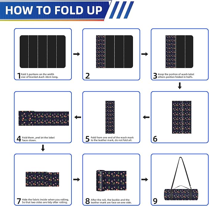 Outdoor Picnic Blanket Blue Floral 60"x80" Sandproof Beach Blanket Waterproof Picnic Blankets Foldable for Caming, Beach, Outdoor Activities.