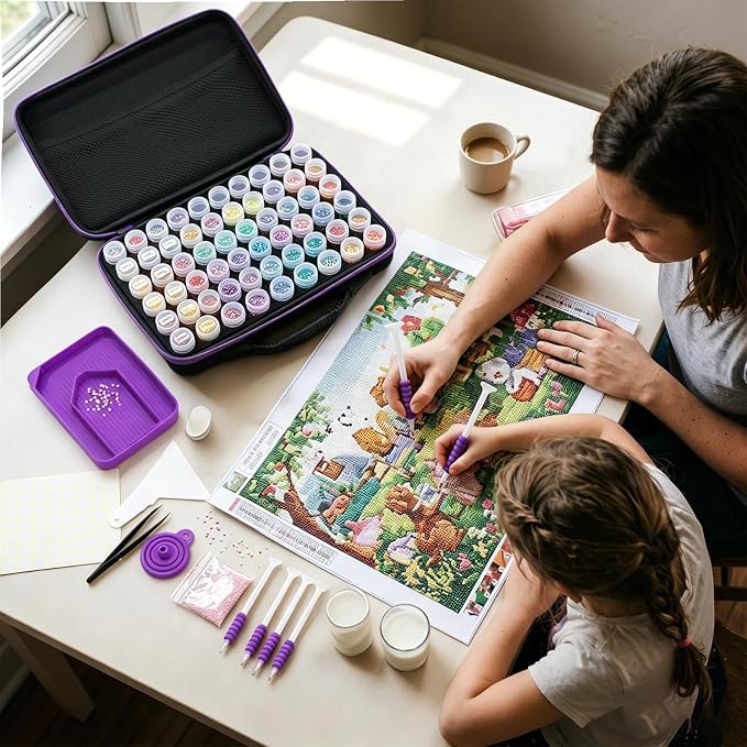 ZORETCO Diamond Art Storage with 60 Containers, Diamond Art Kits for Adults | Diamond Painting Storage Case with Tools, Diamond Art Supplies Storage for Diamond Painting Accessories, Bead Gem Organizer