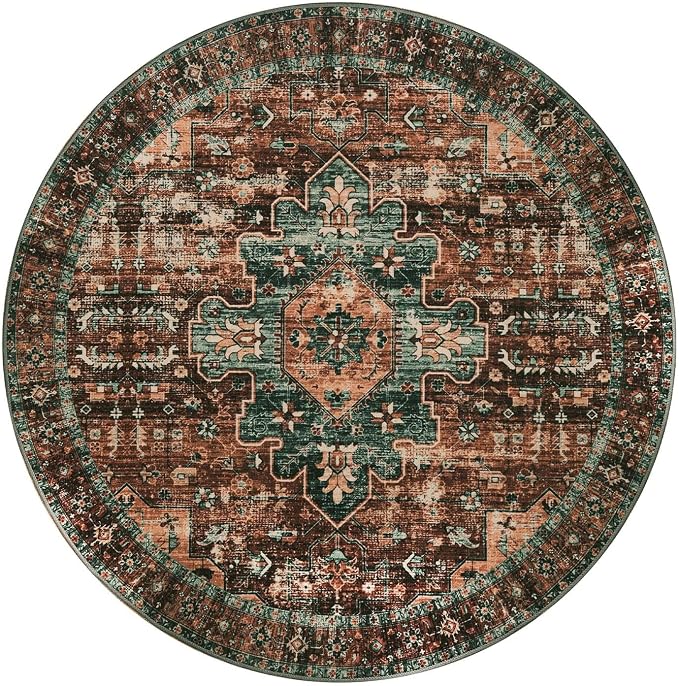 Moynesa Ultra-Thin Washable Round Rug - 4Ft Round Area Rugs for Bedroom Brown Bathroom Circle Mat, Non Slip Non Shedding Low Pile Indoor Floor Carpet for Living Room Coffee Table Kitchen, Brown