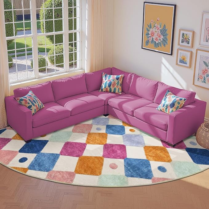jinchan Corner Rug Washable Kids Rug Colorful Classroom Play Mat Berries | 8ft Radius, Soft, Non-Slip, Cute, Kid-Friendly, Checkered Diamond, Quarter Circle, Reading Nook, Nursery, Playroom, Daycare
