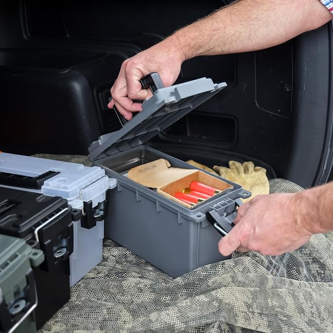 Sheffield Ammo Box Made in USA, Stackable Lockable Ammo Storage Box, Gray | 2 Pack Lockable Storage Box, Water & Dust Resistant Dry Box, Secures Hunting Gear, Gun Accessories, Supplies, Bullets