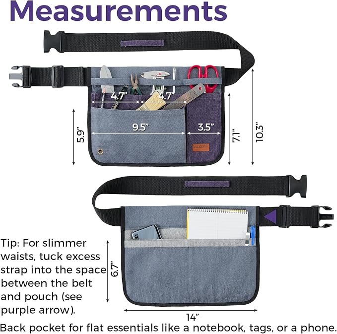 Garden Tool Belt for Women & Men, Wide Denim Garden Apron with 5 Pockets, Adjustable Utility Tool Pouch for Gardening, Florist, DIY & Craft, Purple