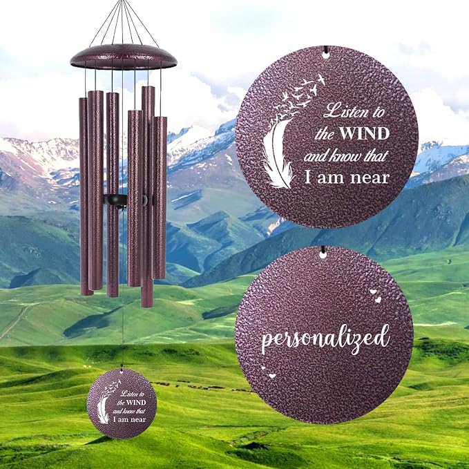ASTARIN 36" Large Deep Tone Personalized Sympathy Wind Chimes, Memorial Wind Chime for Loss of Mother Father Loved One, Angel's Feather Bereavement Gifts Decor Outdoor Patio Garden, Produced in Texas