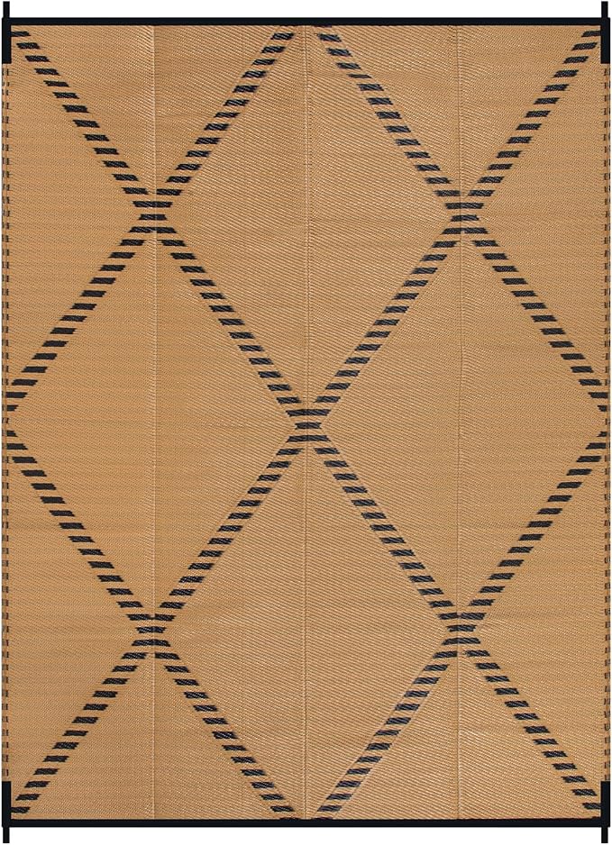 Lahome 9x12 Outdoor Plastic Straw Rug Waterproof, Neutral Reversible Outdoor Patio Rug, Large Portable Outside Camping Mats for Balcony Tent Floor Decor, Brown 9'x12'