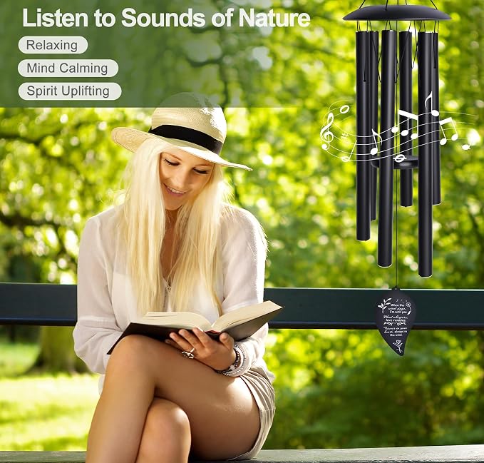 Sympathy Wind Chimes for Outside Deep Tone, Memorial Loss of a Loved, Large Wind Chimes with 6 Thicken Tubes & Hook, Outdoor Gifts Mother, Garden Decor (40IN Black)