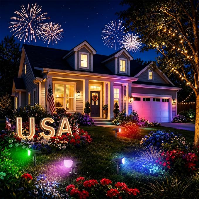 GKGG Solar Multicolor Lights Waterproof IP65, 8 Lighting Modes Solar Spot Lights Outdoor Yard Garden Landscape Pathway Decorations (Multicolor, 4 Pack)