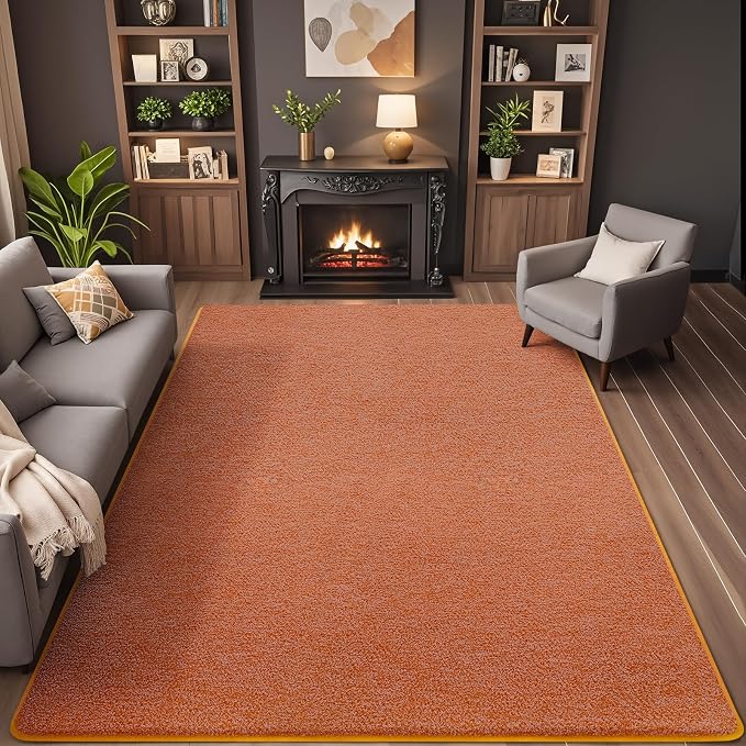 AROGAN 4x6 Area Rugs for Living Room Non Slip Dorm Bedroom Rug, Orange | Modern Area Rugs with Soft Memory Foam, Minimalist Washable Indoor Floor Carpet for Dining Room Office Kids Playroom Decor