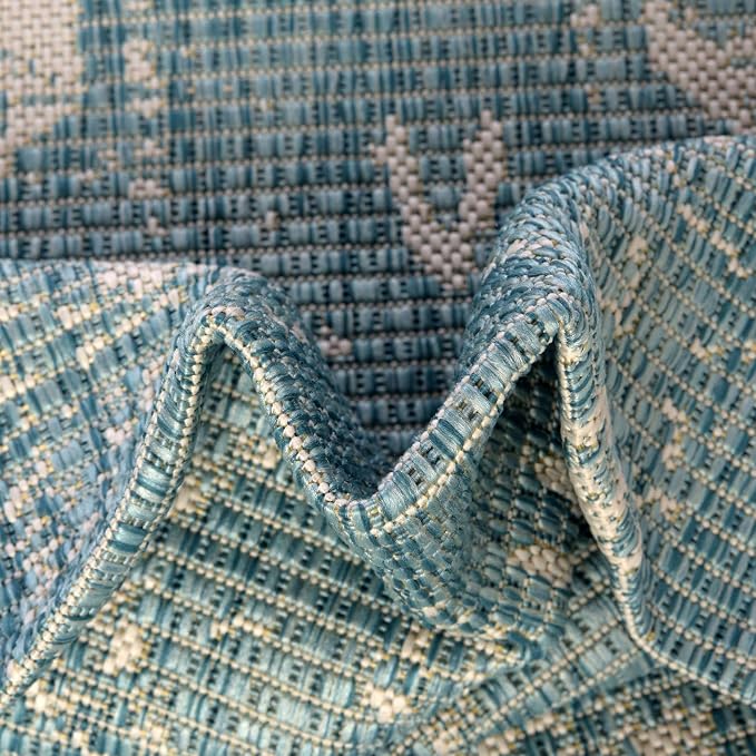 Unique Loom Outdoor Bohemian Collection Area Rug - Anthro (7' 10" x 10' Rectangle, Light Aqua/ Ivory)