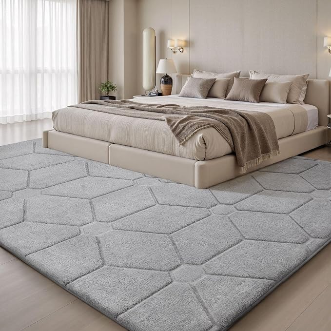 Sour Lemon 8x10 Area Rugs for Living Room Bedroom, Large Carpet Grey Rug | Washable, Geometric Alfombra Para Salas Modernas, Non Slip Big Soft Thick Fluffy Plush, Memory foam Rug for Kids Playroom
