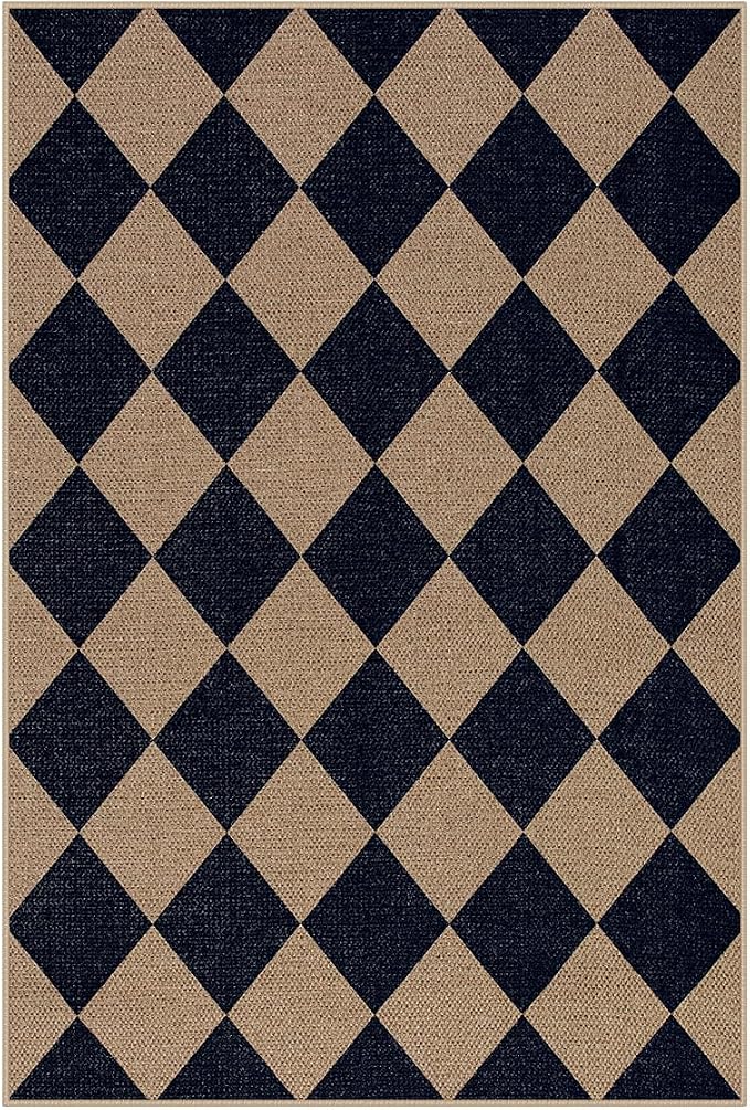 Lahome Colette Checkered Easy Jute Kitchen Rug, 2x3 Indoor Door Mat Small Neutral Area Rug, Farmhouse Diamond Non Slip Non Shedding Lightweight Floor Carpet for Entry Porch