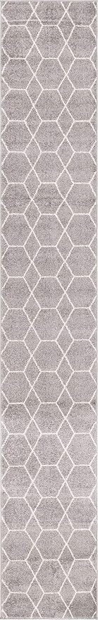 Unique Loom Trellis Frieze Collection Area Rug - Geometric (2' x 13' 1" Runner, Light Gray/ Ivory)