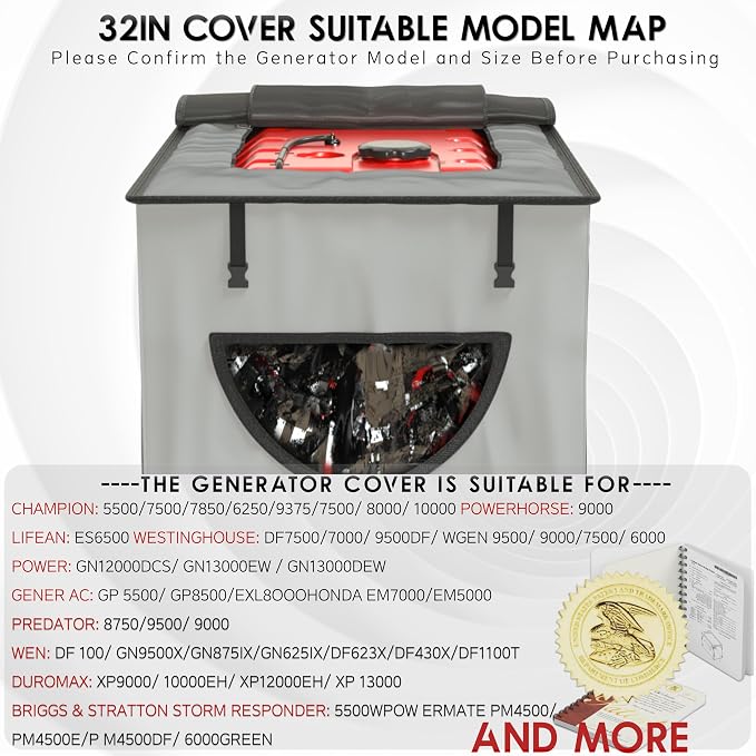 Generator Covers, Generator Covers While Running, Top Can Be Opened for Refueling, 600D Silver Coated Oxford Waterproof Cloth+200D Flexible Fabric Inner Lining, Double Layer Material